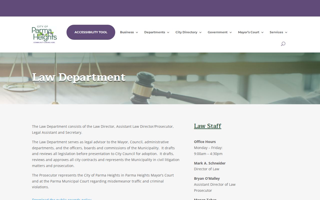 Parma Heights neighbors city Law Department records context