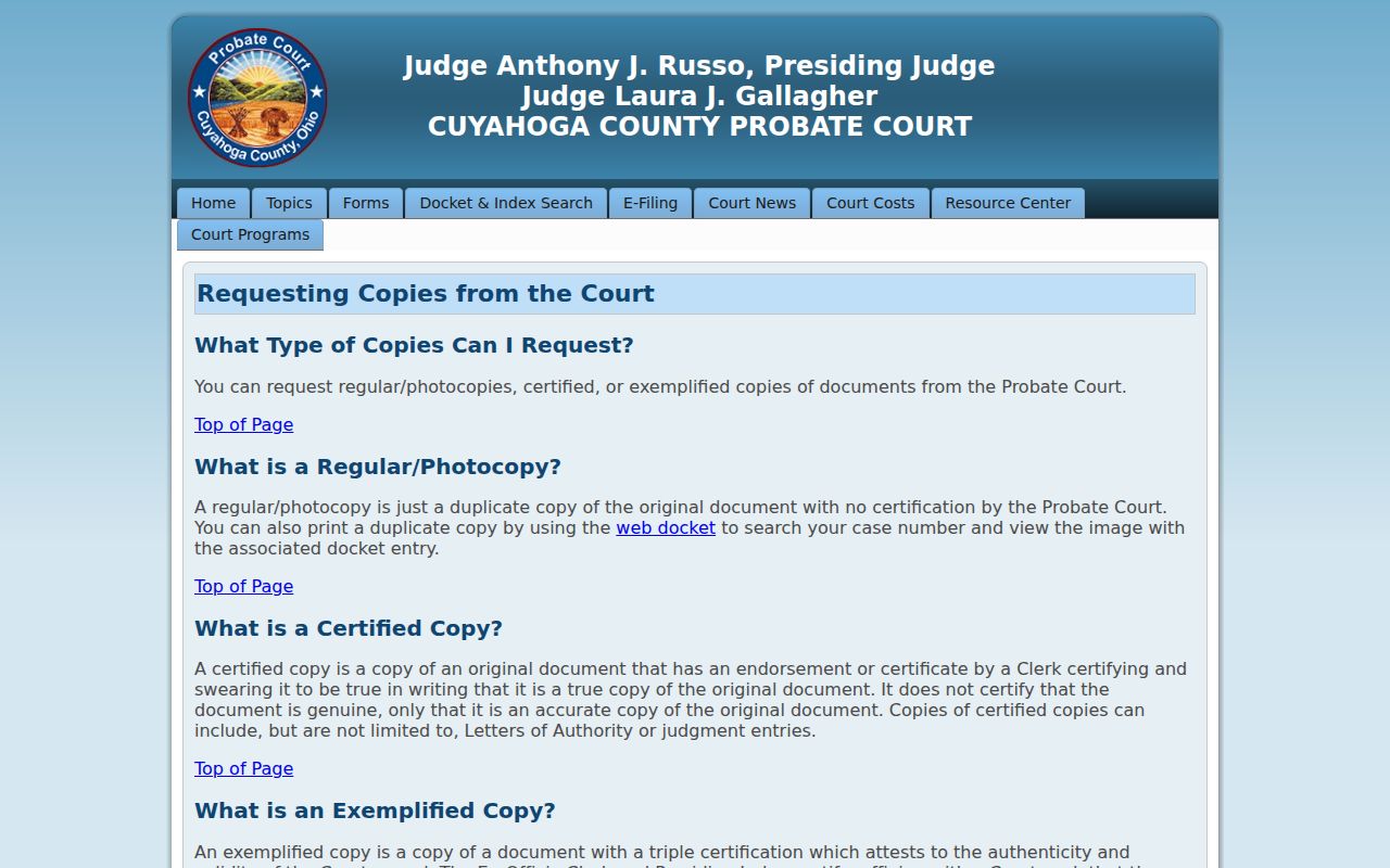 Parma Heights previous residents Probate Court records copy source